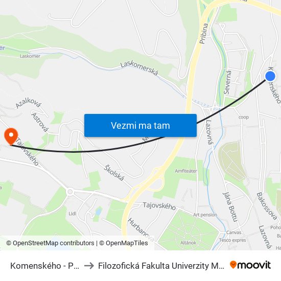 Komenského - Pf Umb to Filozofická Fakulta Univerzity Mateja Bela map