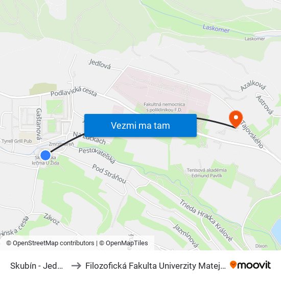 Skubín - Jednota to Filozofická Fakulta Univerzity Mateja Bela map