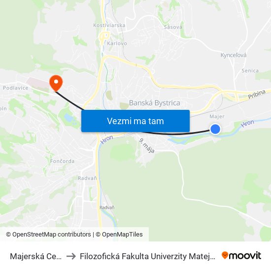 Majerská Cesta to Filozofická Fakulta Univerzity Mateja Bela map