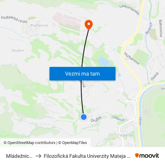 Mládežnícka to Filozofická Fakulta Univerzity Mateja Bela map