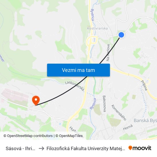 Sásová - Ihrisko to Filozofická Fakulta Univerzity Mateja Bela map