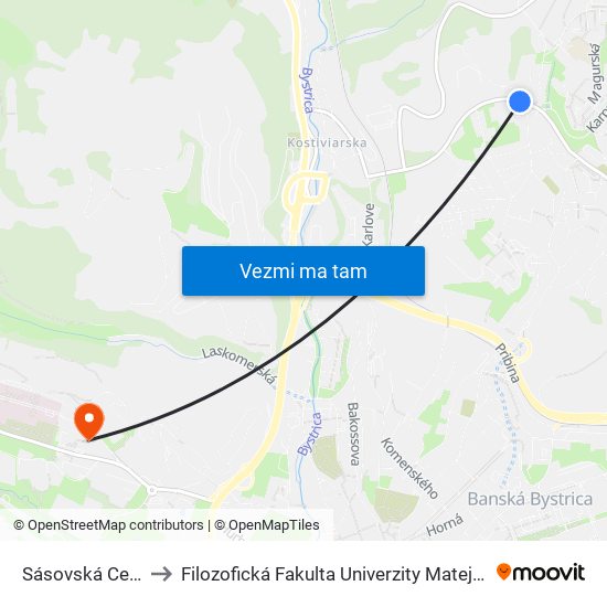 Sásovská Cesta to Filozofická Fakulta Univerzity Mateja Bela map