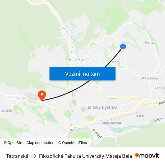 Tatranská to Filozofická Fakulta Univerzity Mateja Bela map