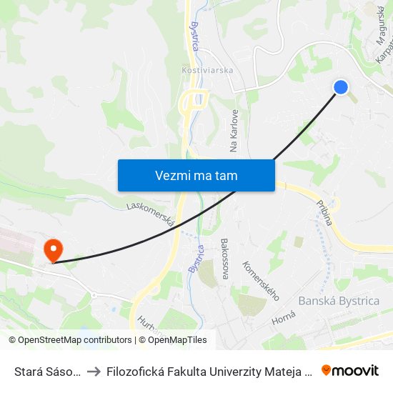 Stará Sásová to Filozofická Fakulta Univerzity Mateja Bela map