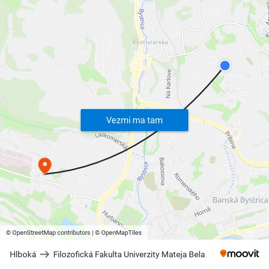 Hlboká to Filozofická Fakulta Univerzity Mateja Bela map