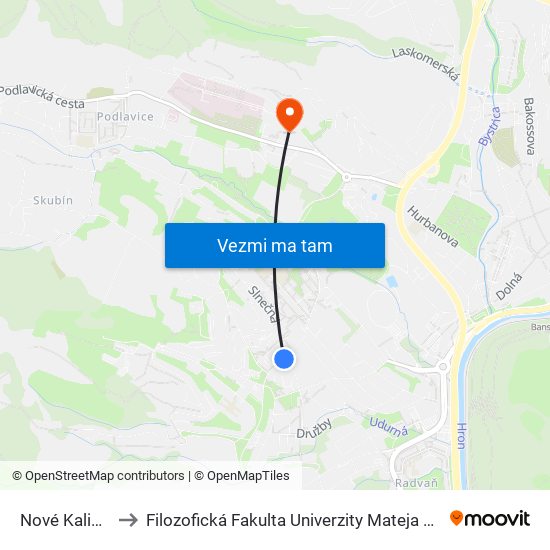 Nové Kalište to Filozofická Fakulta Univerzity Mateja Bela map