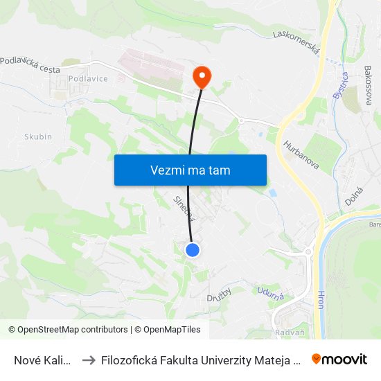 Nové Kalište to Filozofická Fakulta Univerzity Mateja Bela map