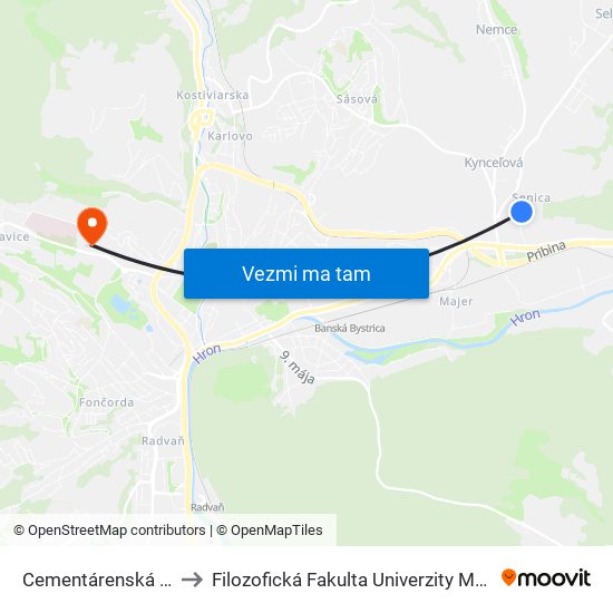 Cementárenská Cesta to Filozofická Fakulta Univerzity Mateja Bela map