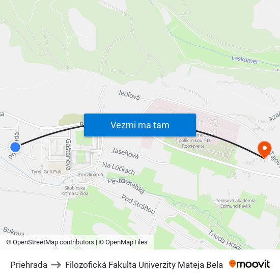 Priehrada to Filozofická Fakulta Univerzity Mateja Bela map