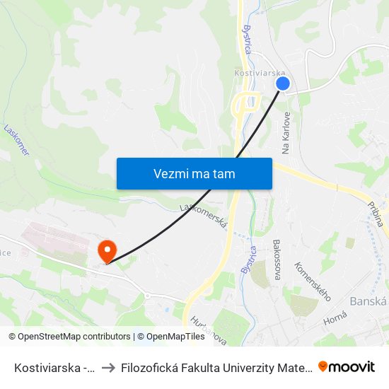 Kostiviarska - Žst to Filozofická Fakulta Univerzity Mateja Bela map