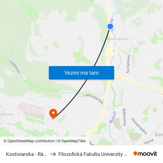 Kostiviarska - Rázcestie to Filozofická Fakulta Univerzity Mateja Bela map