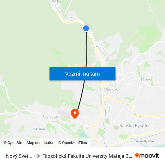 Nový Svet II to Filozofická Fakulta Univerzity Mateja Bela map