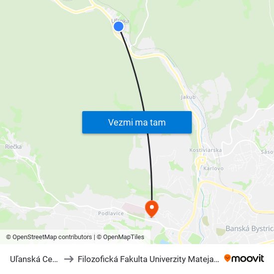 Uľanská Cesta to Filozofická Fakulta Univerzity Mateja Bela map