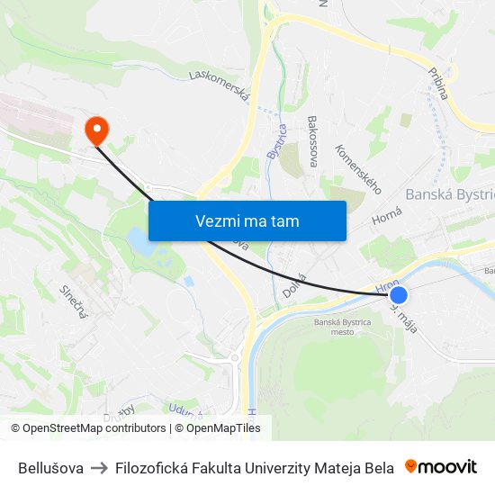 Bellušova to Filozofická Fakulta Univerzity Mateja Bela map