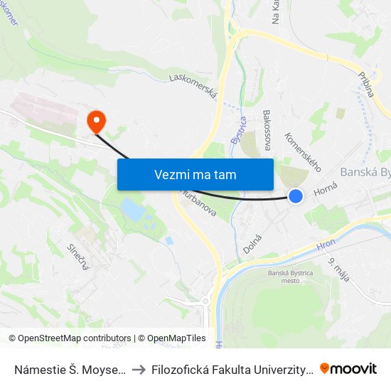 Námestie Š. Moysesa Pošta to Filozofická Fakulta Univerzity Mateja Bela map