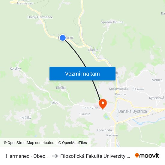 Harmanec - Obecný Úrad to Filozofická Fakulta Univerzity Mateja Bela map