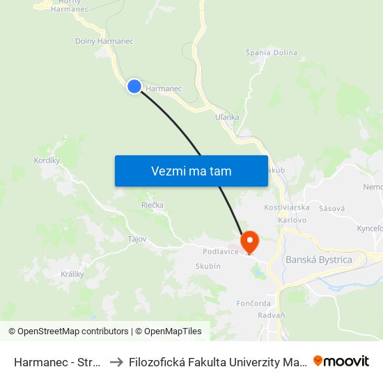 Harmanec - Strelnica to Filozofická Fakulta Univerzity Mateja Bela map