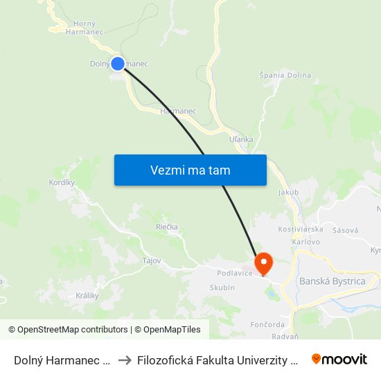 Dolný Harmanec - Kohút to Filozofická Fakulta Univerzity Mateja Bela map