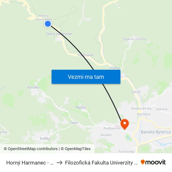 Horný Harmanec - Jaskyňa to Filozofická Fakulta Univerzity Mateja Bela map