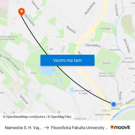 Námestie S. H. Vajanského to Filozofická Fakulta Univerzity Mateja Bela map