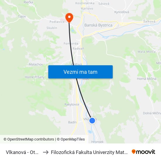 Vlkanová - Otočka to Filozofická Fakulta Univerzity Mateja Bela map