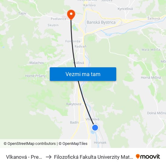 Vlkanová - Prefasol to Filozofická Fakulta Univerzity Mateja Bela map