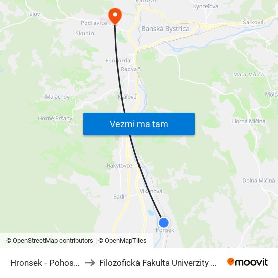 Hronsek - Pohostinstvo to Filozofická Fakulta Univerzity Mateja Bela map