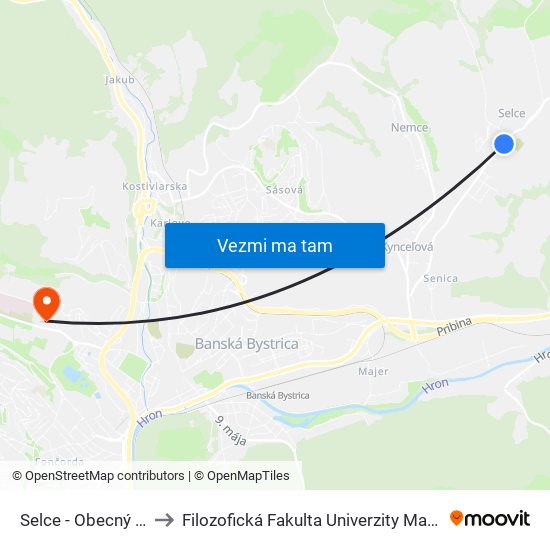 Selce - Obecný Úrad to Filozofická Fakulta Univerzity Mateja Bela map