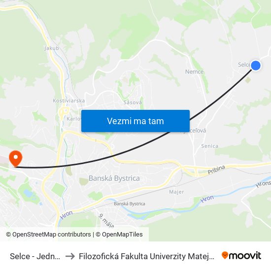 Selce - Jednota to Filozofická Fakulta Univerzity Mateja Bela map