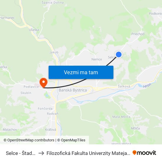 Selce - Štadión to Filozofická Fakulta Univerzity Mateja Bela map