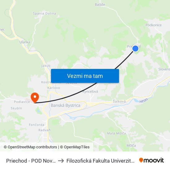 Priechod - POD Novou Ulicou to Filozofická Fakulta Univerzity Mateja Bela map