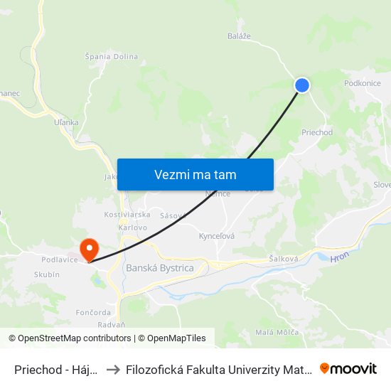 Priechod - Hájenka to Filozofická Fakulta Univerzity Mateja Bela map