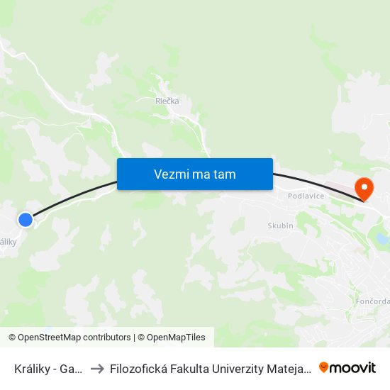 Králiky - Garáž to Filozofická Fakulta Univerzity Mateja Bela map