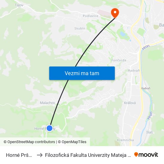 Horné Pršany to Filozofická Fakulta Univerzity Mateja Bela map