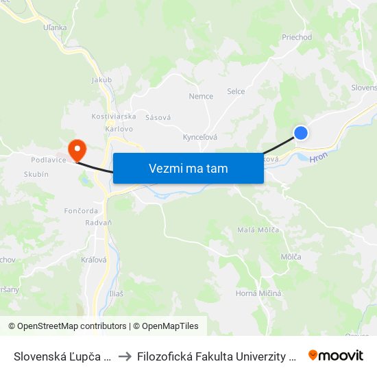 Slovenská Ľupča - Príboj to Filozofická Fakulta Univerzity Mateja Bela map