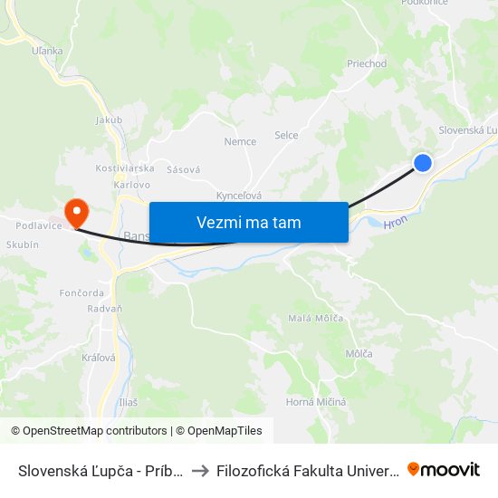 Slovenská Ľupča - Príboj, POD Skalou to Filozofická Fakulta Univerzity Mateja Bela map