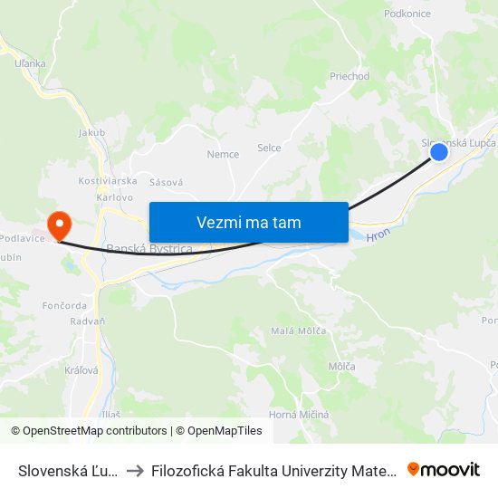 Slovenská Ľupča to Filozofická Fakulta Univerzity Mateja Bela map