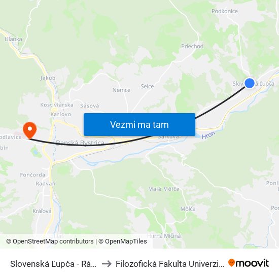 Slovenská Ľupča - Rázc. K Žel. St. to Filozofická Fakulta Univerzity Mateja Bela map