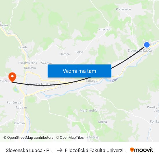 Slovenská Ľupča - POD Hradom to Filozofická Fakulta Univerzity Mateja Bela map