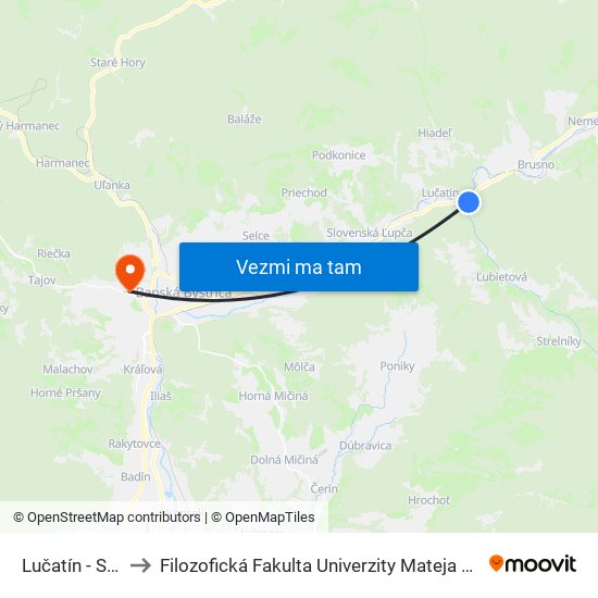 Lučatín - Ssc to Filozofická Fakulta Univerzity Mateja Bela map