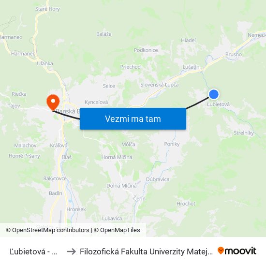 Ľubietová - Huta to Filozofická Fakulta Univerzity Mateja Bela map