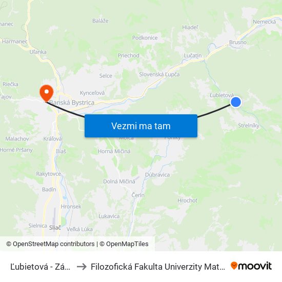 Ľubietová - Zábava to Filozofická Fakulta Univerzity Mateja Bela map