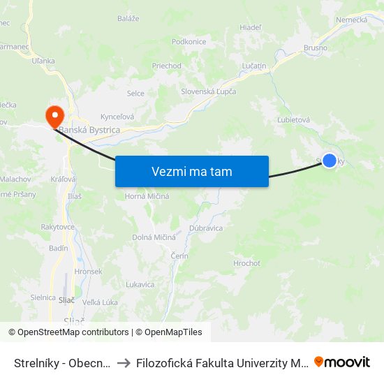 Strelníky - Obecný Úrad to Filozofická Fakulta Univerzity Mateja Bela map