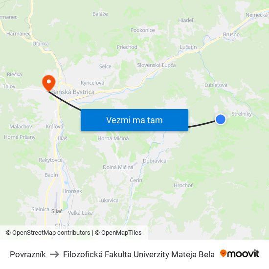 Povrazník to Filozofická Fakulta Univerzity Mateja Bela map