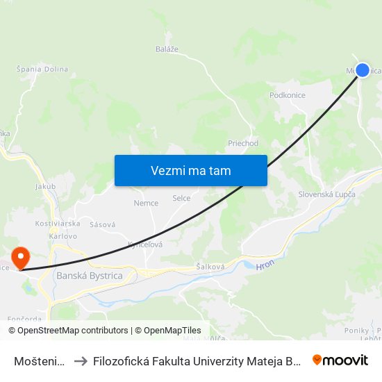 Moštenica to Filozofická Fakulta Univerzity Mateja Bela map