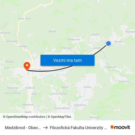 Medzibrod - Obecný Úrad to Filozofická Fakulta Univerzity Mateja Bela map