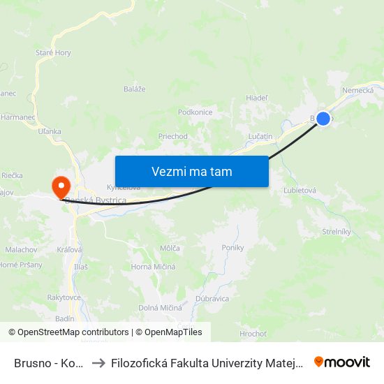 Brusno - Kováč to Filozofická Fakulta Univerzity Mateja Bela map