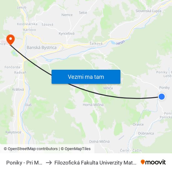 Poniky - Pri Moste to Filozofická Fakulta Univerzity Mateja Bela map