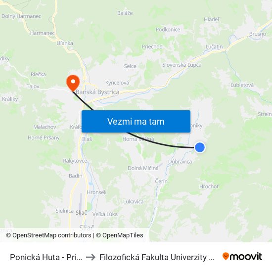 Ponická Huta - Pri Moste to Filozofická Fakulta Univerzity Mateja Bela map