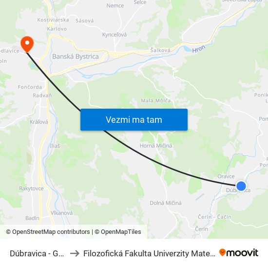 Dúbravica - Garáž to Filozofická Fakulta Univerzity Mateja Bela map